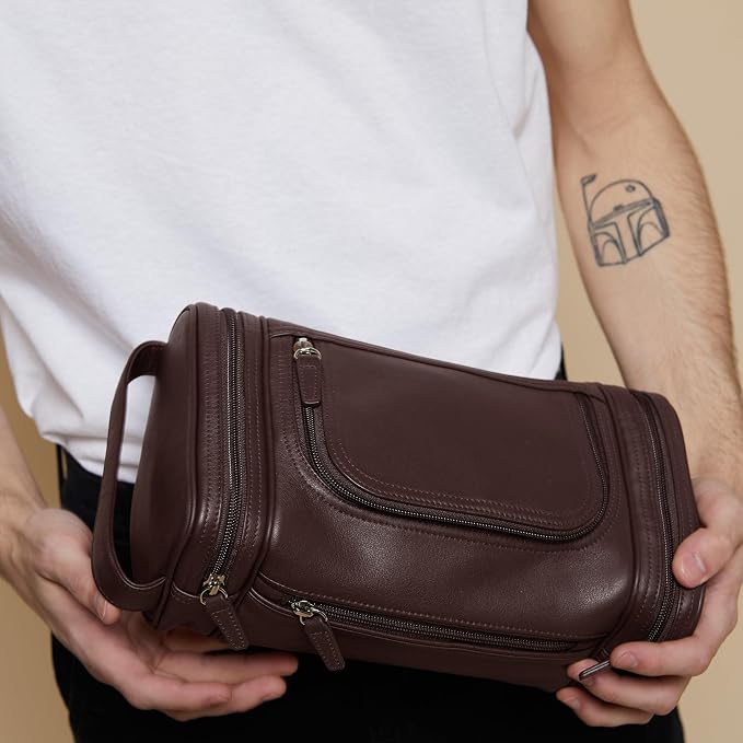 Leatherology Brown Multi Pocket Toiletry Bag – Full-Grain Leather Travel Dopp Kit with Multiple Zippered Compartments | Spacious, Durable Organizer for Toiletries & Grooming Essentials - Image 2