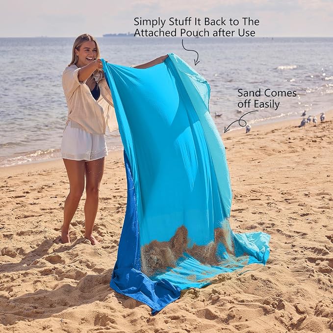 WEKAPO Beach Blanket Sandproof Waterproof, Extra Large Beach Mat, Oversized & Compact Sand Free, Quick Drying Beach Essentials for Vacation, Cruise, Picnic & Camping with Stakes - Image 5