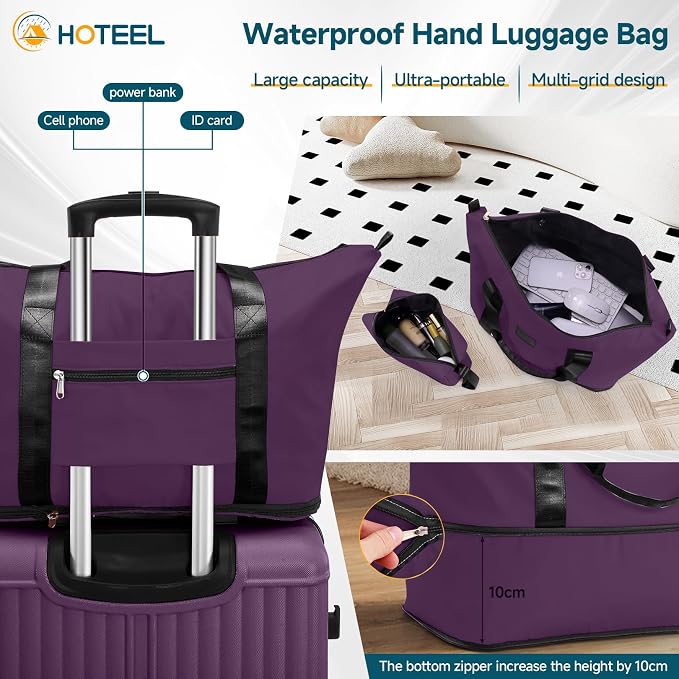 Hoteel 20Inch Luggage 3-piece Set, 360° Universal Suitcases with Wheels Hard Shell Suitcase with TSA Lock, Including Waterproof Luggage Bag, Travel Maletas for Men and Women,Purple - Image 6