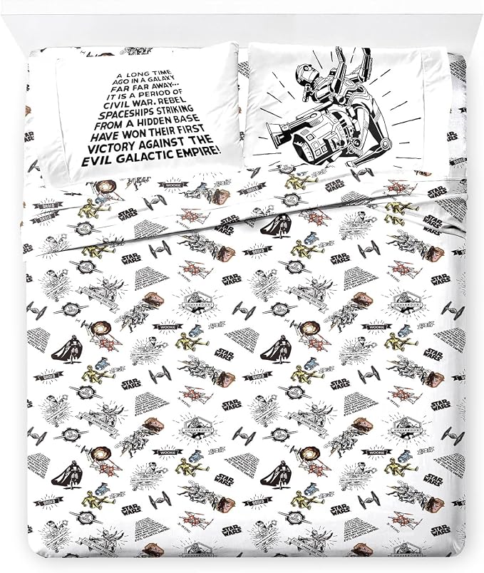Jay Franco Kids Sheet Set with Fitted, Flat Sheets & Pillow Cover - Ultra-Soft Bedding with Pillowcase for Room Decor, White - Star Wars, 4 Piece Full by JayFranco