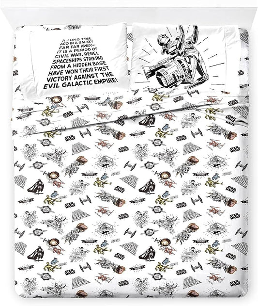 Jay Franco Kids Sheet Set with Fitted, Flat Sheets & Pillow Cover - Ultra-Soft Bedding with Pillowcase for Room Decor, White - Star Wars, 4 Piece Full by JayFranco