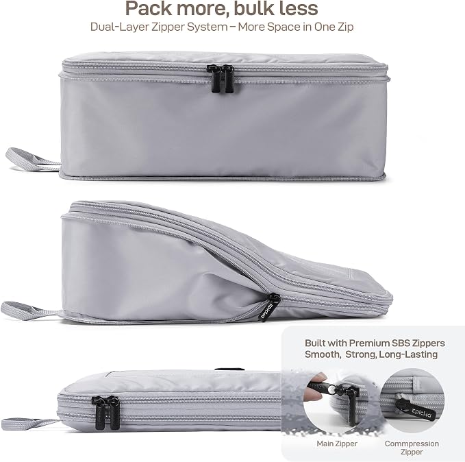 EPICKA TripCozy Compression Packing Cubes - 4 Set Durable Travel Organizer Bags with Mesh Top, Expandable Travel Accessories for Carry on, Luggage, Suitcase, Backpack (Light Grey) - Image 2