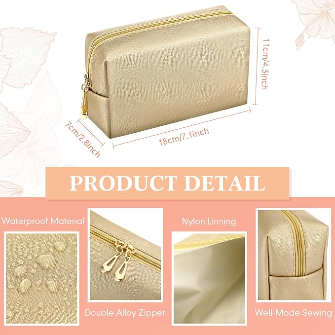 Kigeli Aesthetic Makeup Bags PU Leather Cosmetic Pouches Waterproof Plain Toiletry Bags Makeup Pouches Bulk for Women Party Gift Travel Storage Organizer(Champaign Gold,7.1 x 2.8 x 4.3 in) - Image 2