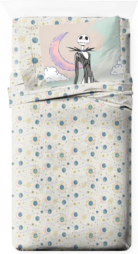 Jay Franco Sheet Set with Fitted, Flat Sheets & Pillow Cover - Ultra-Soft Bedding with Pillowcase for Room Decor, Beige - Nightmare Before Christmas, 3 Piece Twin by JayFranco
