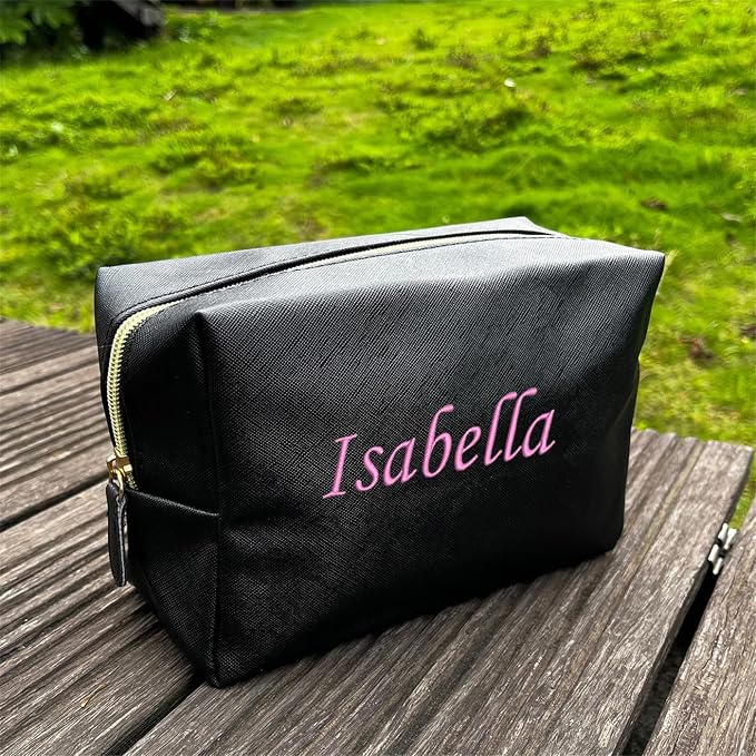 GOPHIE Embroidered Large Make up Bag,Personalized Skincare Bag,Cosmetic Travel Bags for Women Gift For Wedding,Set of 3, Black - Image 5