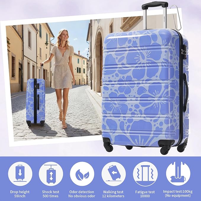 Merax Luggage Sets 3 Piece, Hardside Suitcase Set with Spinner Wheels | Lightweight Printing Luggage Carry on,20+24+28 IN,Blue - Image 7