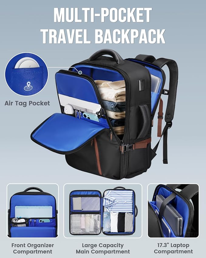 MATEIN 18x14x8 Inches Travel Backpack Personal Item, Black Brown | Expandable, Underseat Backpack for Airplane, Shoe Compartment, TSA Airline Approved, Carry on Bag Mochila, Fit 17" Laptop - Image 2
