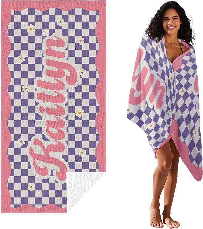 JML Personalized Beach Towel with Name, Custom Flower Beach Towel, Customized Microfiber Pool Towel, Quick Dry & Absorbent Swim Towel for Adult,Anniversary, Birthday, Summer Holiday,Vacation - Image 2