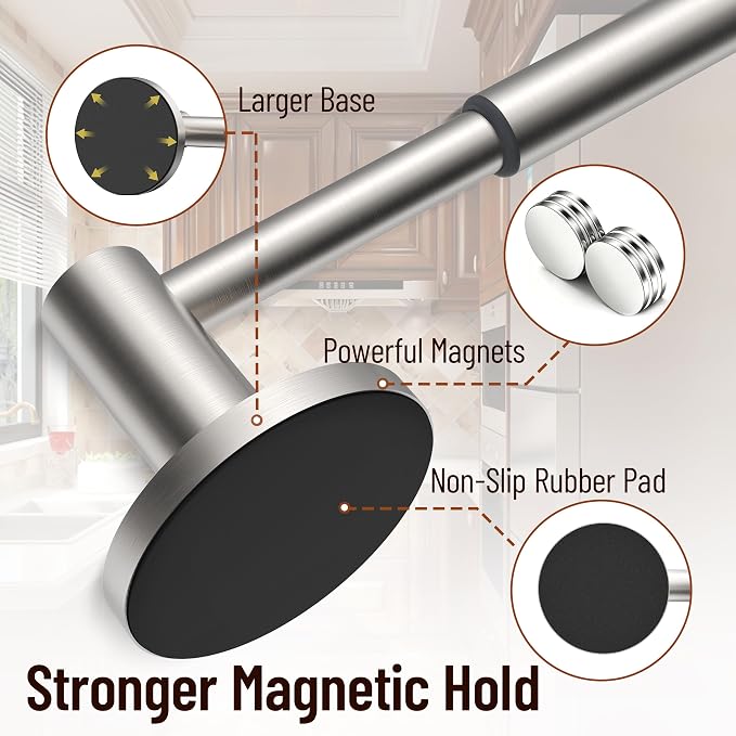 Magnetic Towel Bar, Adjustable Towel Rod with Larger Magnetic Base & Hidden Magnet Design, Non-Slip Magnetic Towel Holder for Refrigerator, Dishwasher, Oven, Washer (Silver, 2Pack) - Image 4