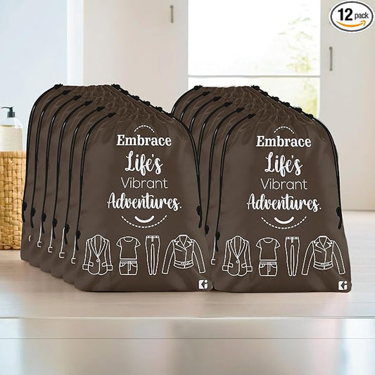 Kuber Industries Pack of 12 Cloth Storage Bag | Non-Woven Storage Organizer | Travel Cloth Carrying Bag | Garments Cover for Laundry | Storage Organizer for Clothing | Medium | Brown by Kuber+Industries