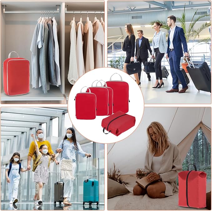 PATIKIL Compression Packing Cube for Travel, 5 Set Waterproof Travel Packing Cube Compression Nylon Luggage Organizer Bags Shoe Bag for Suitcases Backpack, Red - Image 7