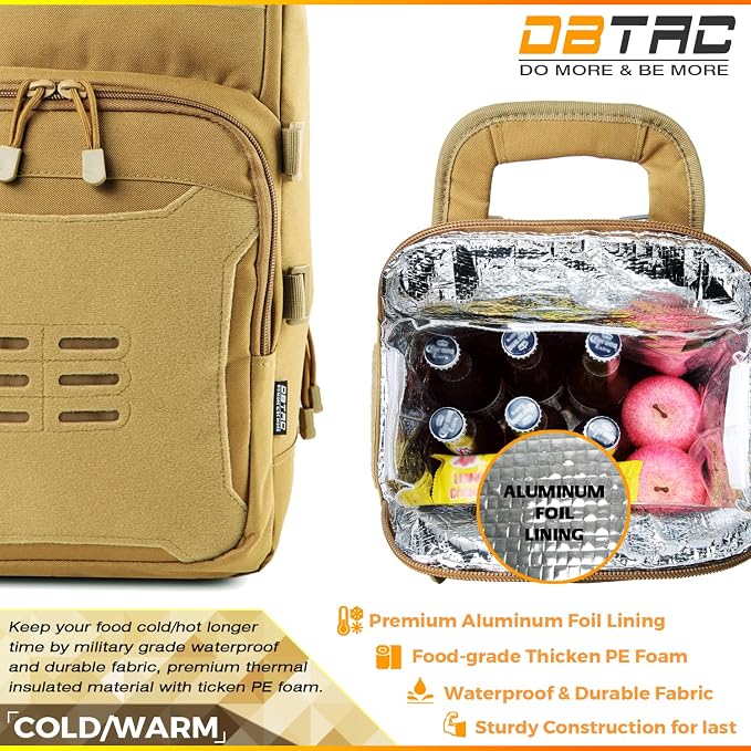 DBTAC Tactical Lunch Backpack, Large Lunch Cooler for Men Women | Backpack Coolers insulated for Work Picnic Travel (Brown, 24-Cans) - Image 4
