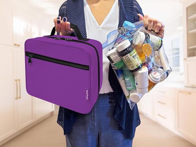 Large Pill Bottle Organizer & Medicine Bag for Travel, Purple | Prescription bottle organizer with 10 bottle pockets and padded storage for medication bottles, supplements, vitamins - Image 5