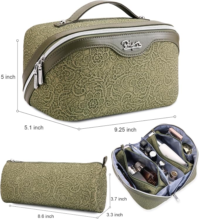 BOYATU Travel Makeup Bags Cosmetic Organizer Bag: 3 Pcs Set Large Capacity Make up Bag with Compartments - Waterproof Leather Toiletry Bags with Handle for Women (A-Green) - Image 5