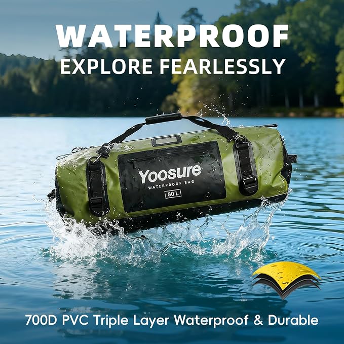 80 lt Waterproof Duffel Bag Motorcycle Dry Bag Backpack, Waterproof Zippered Bags with Backpack Spacer Pad for Kayaking Rafting Boating Canoeing Camping Paddle Beach (Black) - Image 2