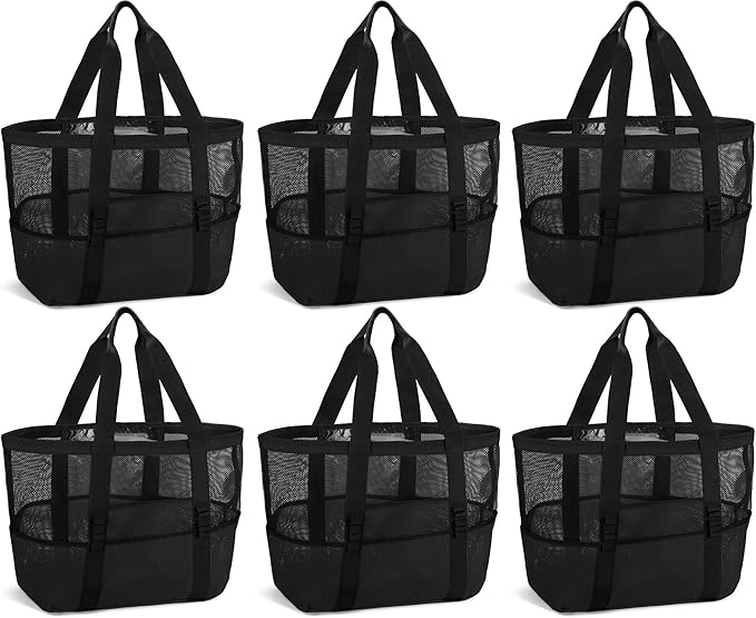 Hillban Large Beach Mesh Bags Bulk for Women Beach Tote Bag with 8 Pocket Zipper Waterproof Sandproof for Pool Cruise Ship by Hillban