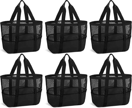 Hillban Large Beach Mesh Bags Bulk for Women Beach Tote Bag with 8 Pocket Zipper Waterproof Sandproof for Pool Cruise Ship by Hillban