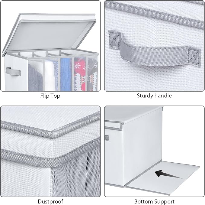 Univivi Large Size Wardrobe Clothes Organizer, 5 Grids Sweater Organizer for Closet with Handles, Support Boards and Lids, Foldable Closet Organizers for Sweaters, Pants, T-shirt, Hoodie- 4 Pack - Image 3