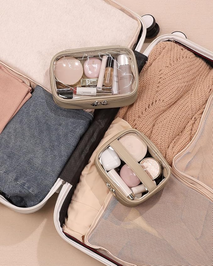 Pocmimut Makeup Bag,Small Makeup Pouch Clear Travel Cosmetic Bag Car Accessories Storage for Women,Travel Essentials Organizers,Apricot - Image 8