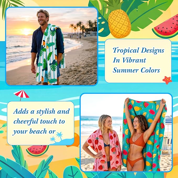 Peryiter 48 Pcs Microfiber Beach Towel with Bags Bulk, 24 Large Quick Dry Pool Towels and 24 Storage Bags, 30 x 60 Inch Fruit Blanket for Beach Swimming Summer Party Camping Travel Women - Image 4