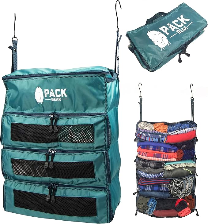 Pack Gear Hanging Carry-On Organizer - Our Fitted Hanging Luggage Organizer Perfectly Fits Any Carry On - Our Packing Cubes For Travel Use Mesh Windows to Make Finding Clothes Easy (Green, M) by PackGear