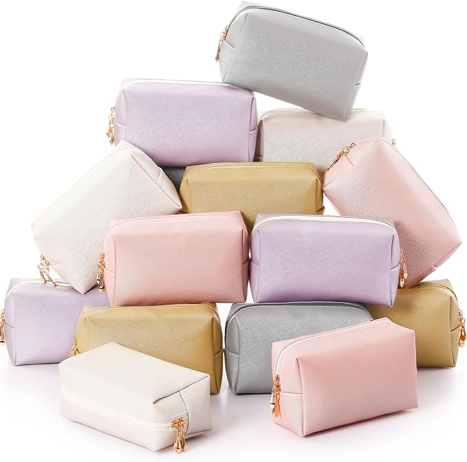 Kigeli Aesthetic Makeup Bags PU Leather Cosmetic Pouches Waterproof Plain Toiletry Bags Makeup Pouches Bulk for Women Party Gift Travel Storage Organizer(Bright Color,7.1 x 2.8 x 4.3 in) by Kigeli
