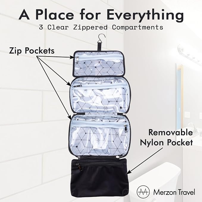The All Week Kit from Hanging Toiletry Bag for Extended Trips with Multi Compartment Storage Large Travel Toiletry Organizer with Hook Made from Sturdy Water Resistant Nylon HNG-733-BLK - Image 4
