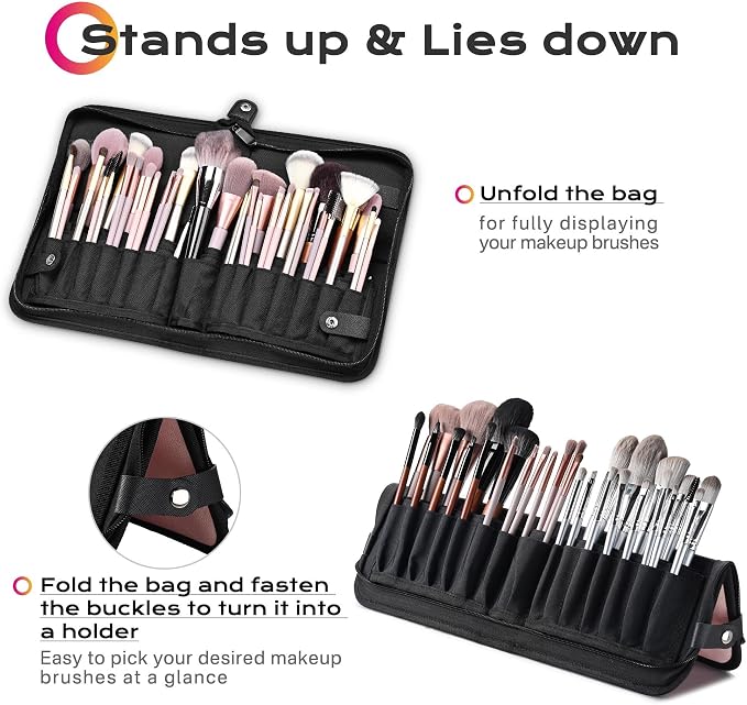 BYOOTIQUE Travel Makeup Brush Bag Foldable Holder Organizer Portable | ArtistPortable Stand-up Cosmetic Bag,Artist Storage with Multiple Pockets,Makeup Artist Brush Organizer - Image 3