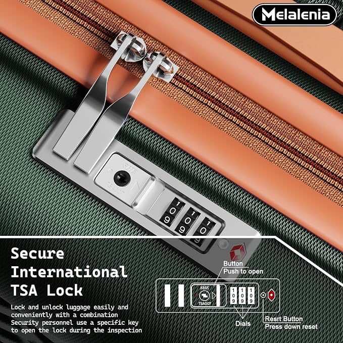 Melalenia Luggage Sets 7 Piece Hard Shell Carry on Suitcase with Spinner Wheels and TSA Lock, Lightweight Travel Duffel Bag for Women, Men, Green Brown - Image 5