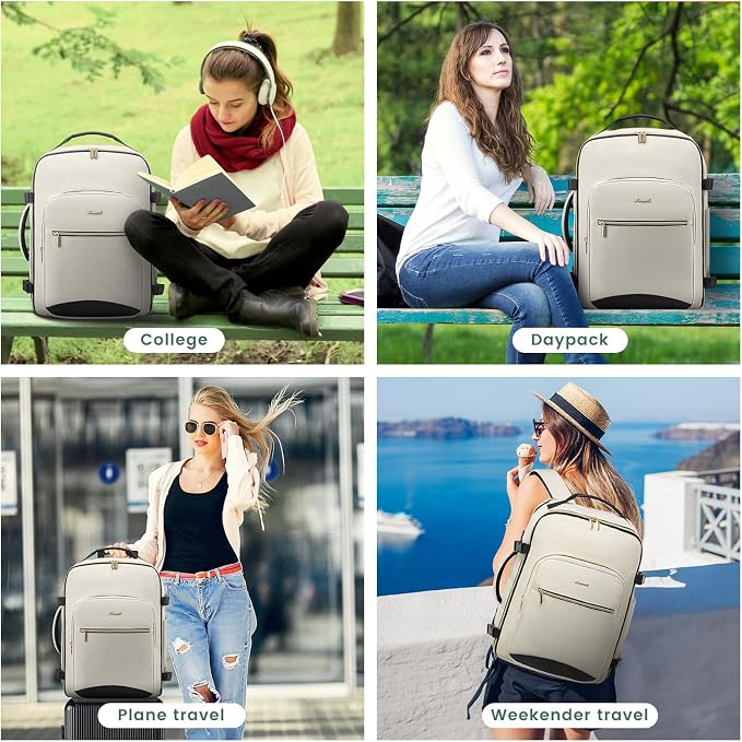 LOVEVOOK 40L Large Travel Backpack for Women Men, 17 Inch Carry on Backpack for Traveling on Airplane, Personal Item Travel Bag Airline Approved, Business Causal Weekender Backpack, Beige-Black - Image 8