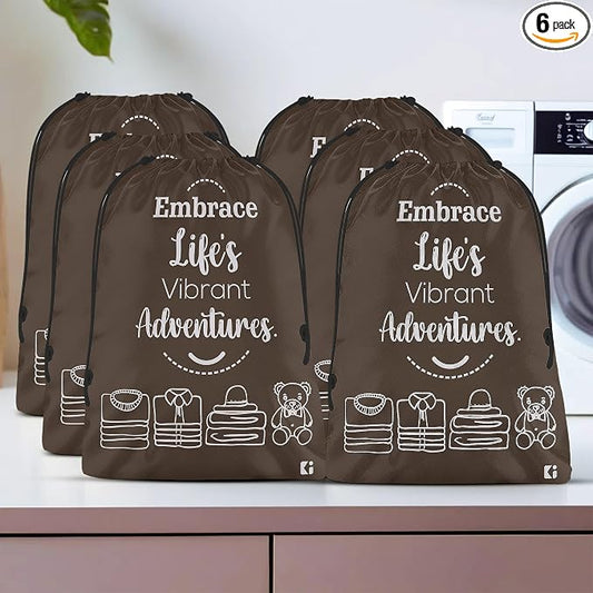 Kuber Industries Pack of 6 Cloth Storage Bag | Non-Woven Storage Organizer | Travel Cloth Carrying Bag | Garments Cover for Laundry | Travel Storage Organizer for Clothing | Large | Brown by Kuber+Industries
