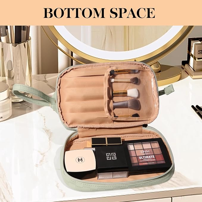 Abiudeng Large Capacity Makeup Bag Ladies Cosmetic Bag Travel Bag with Compartments Portable PU Leather Travel Makeup Bag with Handle - Image 6