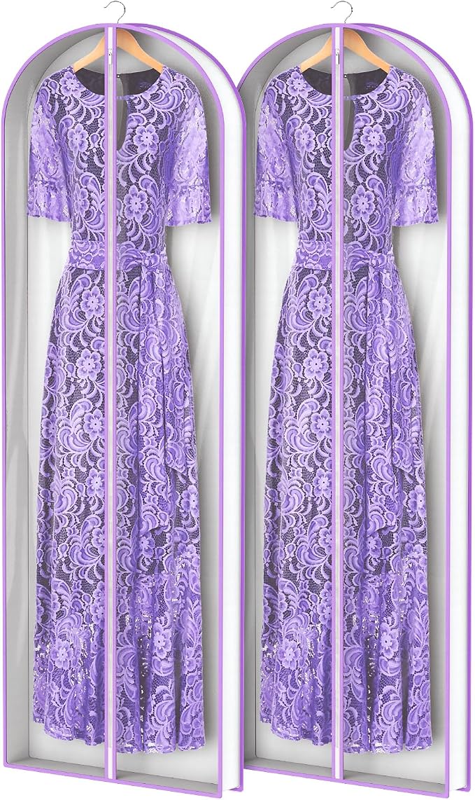 Zilink Breathable Dress Bags for Gowns 72" Clear Wedding Dress Garment Bag Dress Bags for Hanging Clothes with 4" Gussted for Long Evening Dresses, Fur Coat, Long garment Bags for Gowns, Set of 2 by Zilink