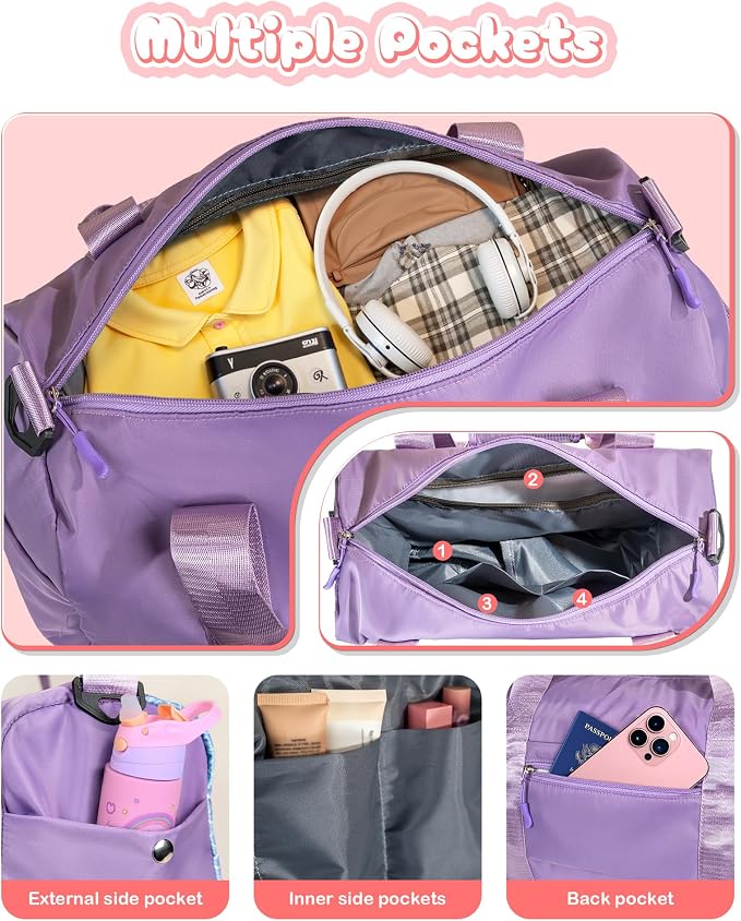 4 Year Old Girl Birthday Gifts-Girl Gym Bag with Shoe Compartment, Kid Personalized Weekender Overnight Bags, Initial Travel Tote with Makeup Pouch, Valentines Day Gift for Girls (Letter R) - Image 5
