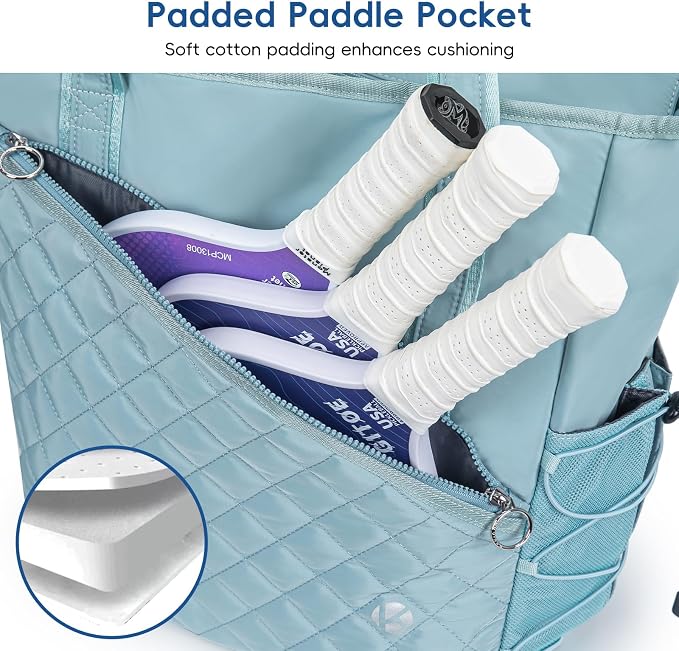 KAVIGOR Pickleball Tote Bag for Women with Fence Hook, Quilted Pickleball Bag Holds 3-4 Paddles with Shoe Compartment - Image 3
