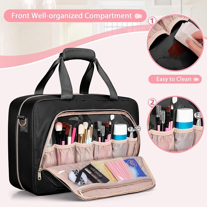 Extra Large Toiletry Bag for Women, Travel Makeup Organizer, Black | Toiletry Bag with 4 Individual Cases, Hair Tool Pocket & Makeup Brushes Compartment, Large Capacity Travel Organizer - Image 4