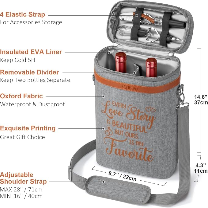 Anniversary Engagement Gifts for Men Women, Mr and Mrs Wine Tumblers Gifts Basket- Wedding Gifts for Couple, Bridal Shower, Newlywed, Husband, Wife - Insulated Wine Cooler Tote Bag w/Wine Accessories - Image 5