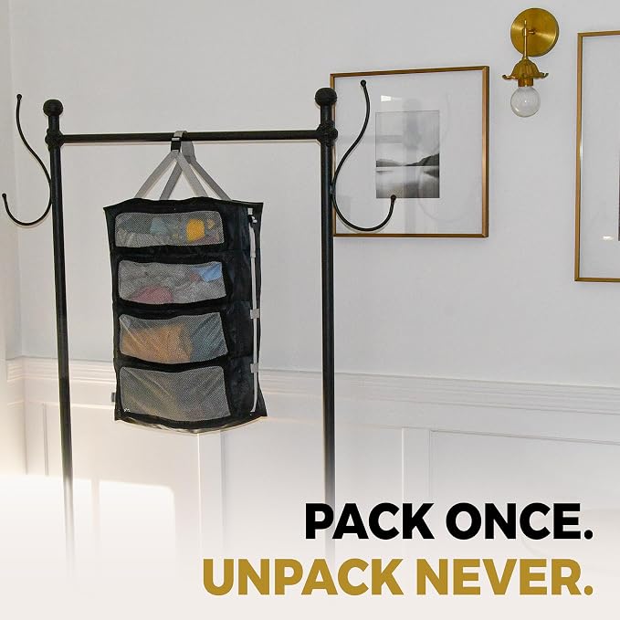 Hanging Suitcase Organizer – Instant Travel Closet with Built-In Compression | 4-Compartment Wardrobe Packing Cubes for Carry-On & Checked Luggage | Travel Essentials for Men & Women - Image 6