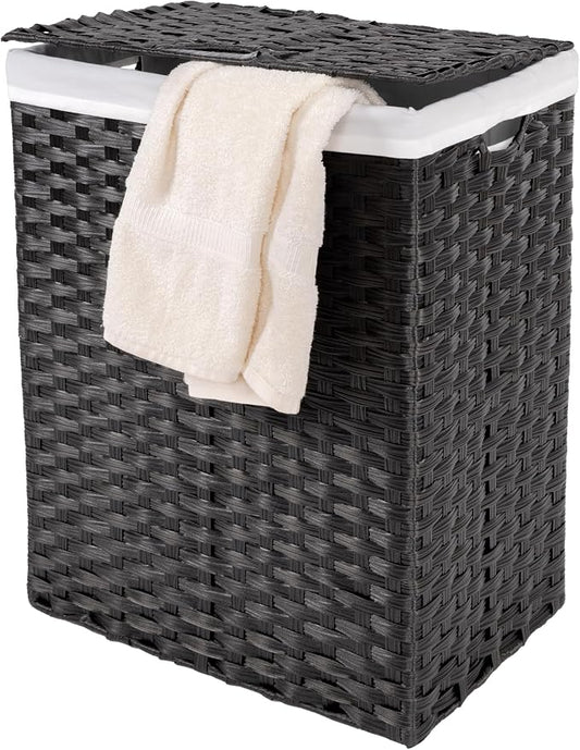 Seville Classics Premium Handwoven Portable Laundry Bin Basket with Carrying Handles, Household Storage for Clothes, Linens, Sheets, Black, Rectangular Hamper by Unknown