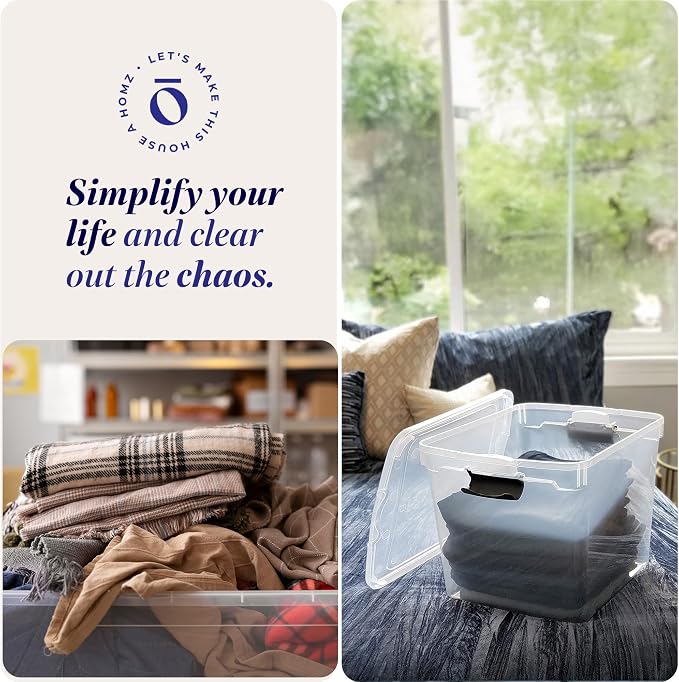 HOMZ 4-Pack 31 Quart Latching Lid, Clear Plastic Storage Organizer Bins, Gray – Stackable Containers for Home & Office Shelves, Kitchen, Garage, and Bathroom Organization - Image 7