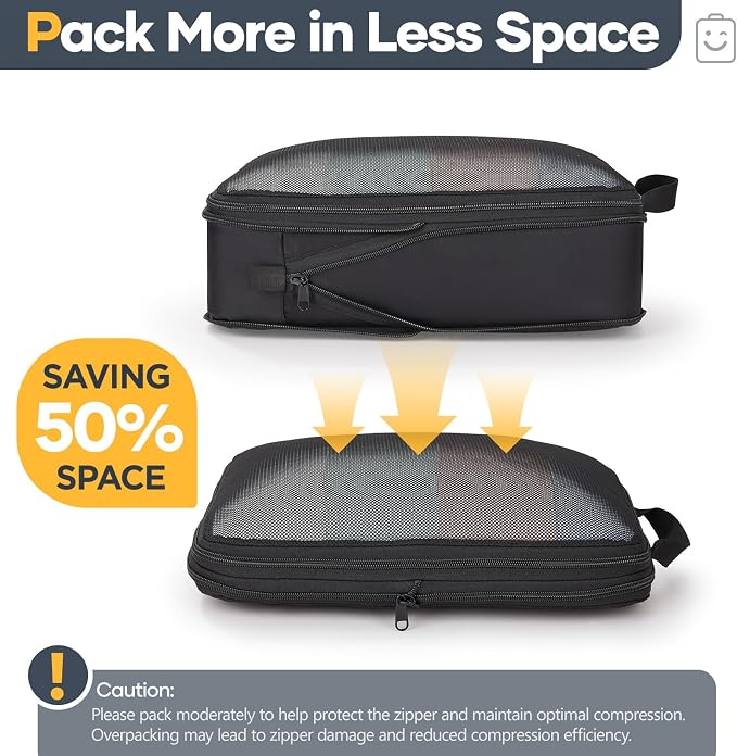 Veken 6/9/11 Set Compression Packing Cubes for Travel Essentials,Compressible Expandable Luggage Suitcase Organizer Bags with Garment Bag,Space Saver Bags with Over 1000 pcs of Mesh Holes(Black) - Image 4