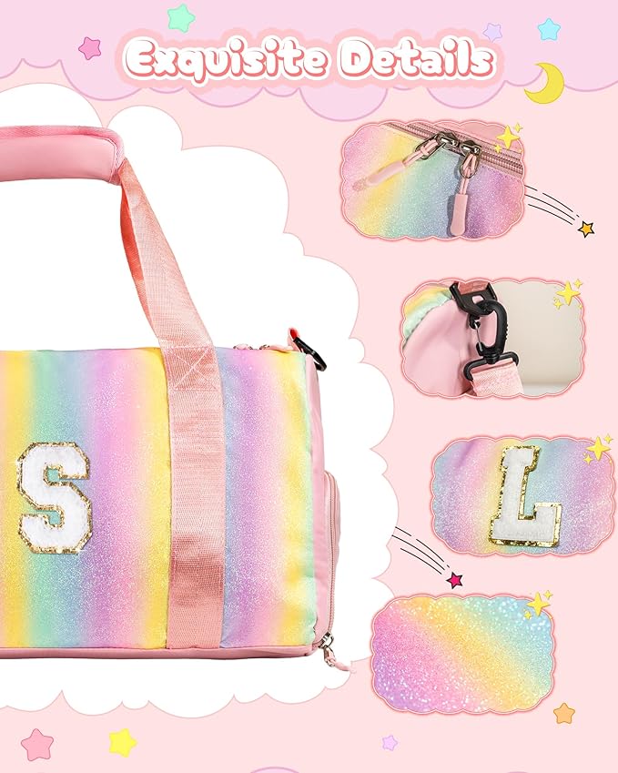 Gifts for Niece-Girl Gym Bag with Shoe Compartment, Kid Personalized Weekender Overnight Bags, Initial Travel Tote with Makeup Pouch, Birthday Gift for Sister Granddaughter (Letter J) - Image 4