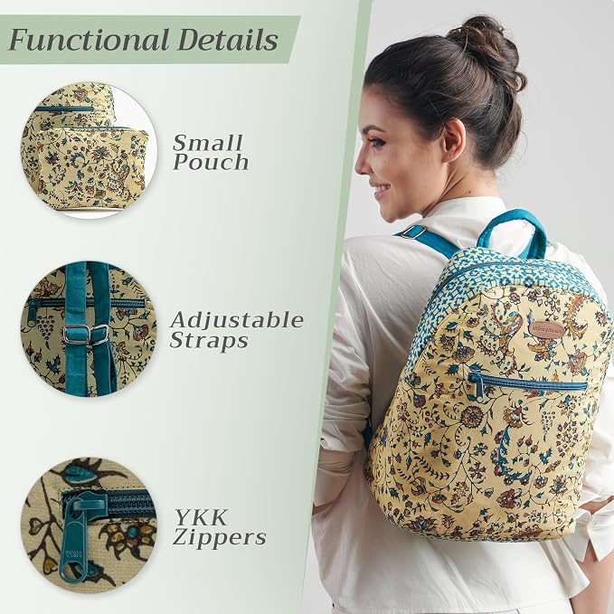 Maison d' Hermine Backpack for Women Men Cotton Shoulder Multipurpose Rucksack with Small Pouch Lightweight Multi Pocket Bag for Travel Work Beach Perfect for Spring Summer (Lakshmi) - Image 4