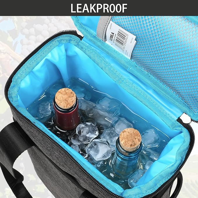 Wine Cooler Bag, Leakproof Insulated Wine Carrier Tote | Fits 2, 3 or 6 bottles with removable divider, shoulder strap, BYOB travel tote for champagne, liquor, picnic and gifts - Image 5