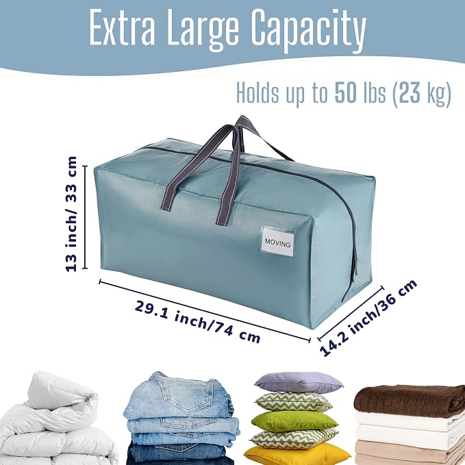 VENO 2 Pack Heavy Duty Moving Bags with Backpack Straps, Zippers & Handles, Extra Large Packing Bags for College Dorm Essentials, Moving Supplies Alternative to Cardboard Moving Boxes - Image 3