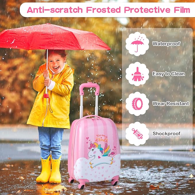 HONEY JOY Kids Luggage, 12" Toddler Backpack & 16" Travel Suitcase with Wheels, Lightweight Toddler Girls Suitcase, Durable ABS Hardshell, 2Pcs Carry On Luggage Set for Boys Girls(White Horse) - Image 4
