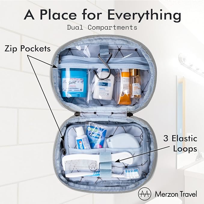 The Tomorrow Kit, Hanging Toiletry Bag with Dual Compartments Organized Travel Toiletry Organizer with Hook Closure Made from Sturdy Water Resistant Nylon HNG-732-SLV Silver - Image 4