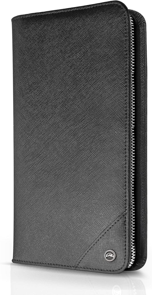 SnazzyHawk Family 4 Passport Holder - Travel Wallet RFID Blocking, Document Organizer, Essentials Plane Accessory Cover for Women Men (Black) by SnazzyHawk