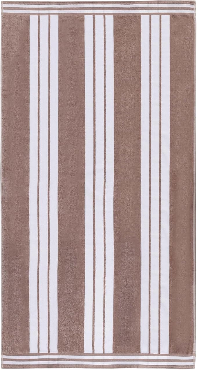 Superior Cotton Cabana Striped Beach Towels, Colorful Towels for Adult, Kid, Pool, Swimming, Sand, Travel, Large Oversized, Absorbent, Fast Drying, Bath Basics, Cabana Collection, 1 Piece, Taupe by SUPERIOR