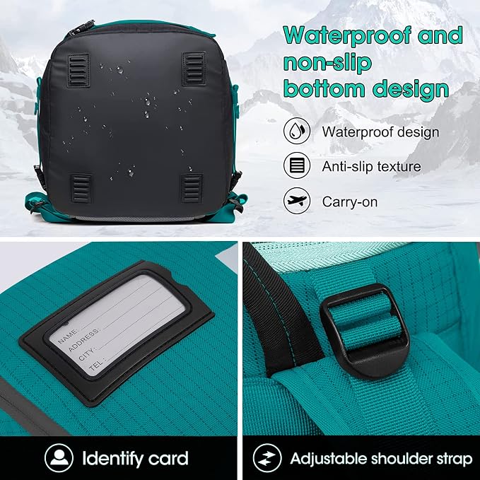 Ski Boot Bag, 55L/70L Waterproof Ski and Snowboard Boots Travel Backpack for Skis, Snowboard, Ski Helmet, Goggles, Gloves & Accessories - Image 5